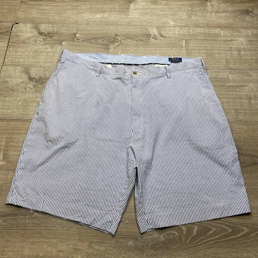 Polo Ralph Lauren Seersucker Shorts Mens 44 Blue Stripe Stretch Classic Fit Golf